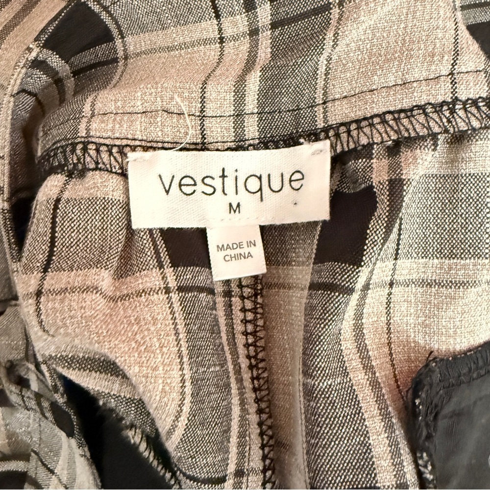 Vestique Maeve High Waisted Plaid Wide Leg Trousers - Gray & Black - M - Picture 6 of 6